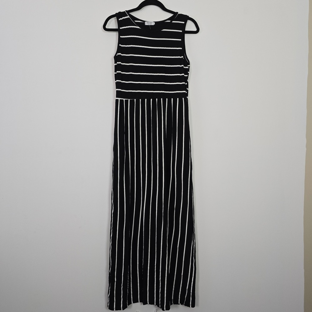 Hount Maxi Dress Womens Medium Black White‎ Striped Beachwear Minimalist Casual